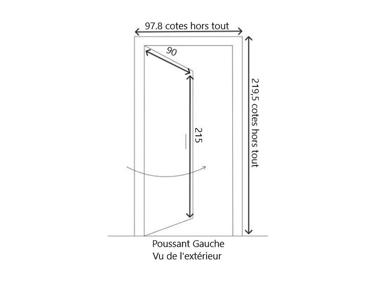Porte d'entree Bois vitree, Candice RAL 7016, H,215xl,90 p,gauche Cotes Tableau