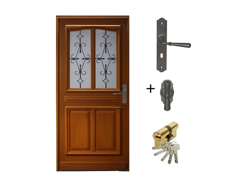 Porte D'Entree Bois Vitree, Carole, H,215Xl,80 P,Gauche + Poignée Et Barillet (Ref 010403Rfp)Cotes Tableau