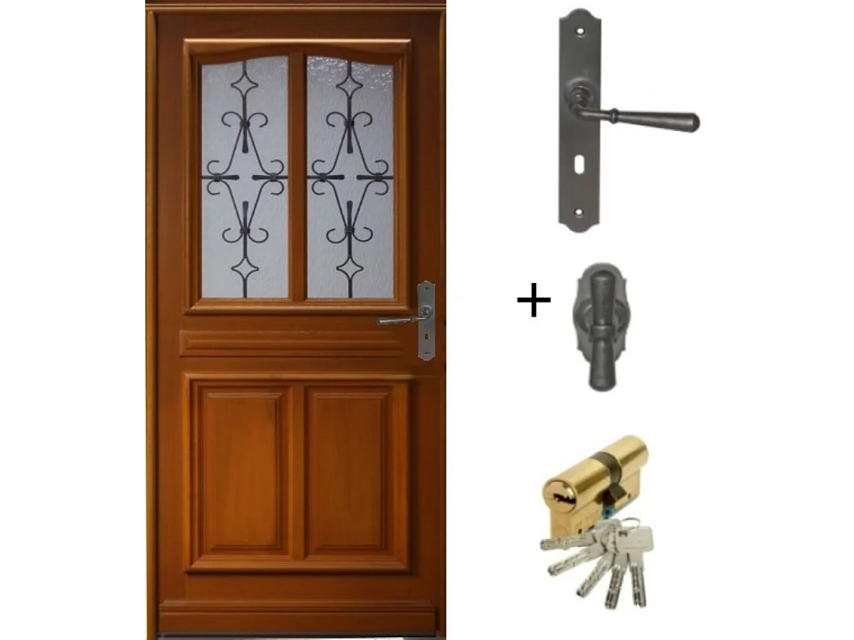 Porte D'Entree Bois Vitree, Carole, H,215Xl,80 P,Gauche + Poignée Et Barillet (Ref 010403Rfp)Cotes Tableau