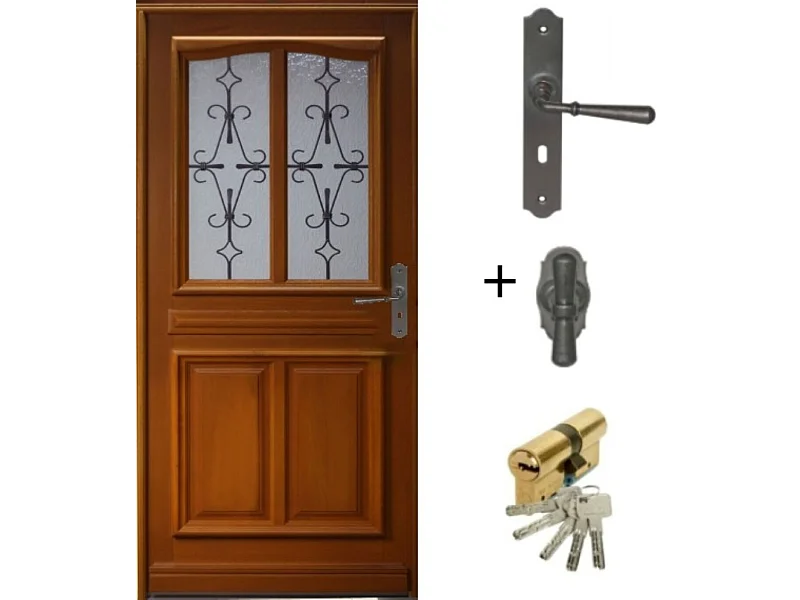 Porte D'Entree Bois Vitree, Carole, H,215Xl,80 P,Gauche + Poignée Et Barillet (Ref 010403Rfp)Cotes Tableau