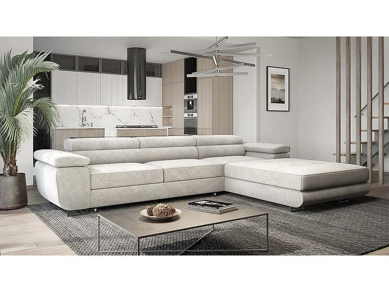 Emporius Sorlo Twin Rechts Ecksofa 280 cm mit Schlaffunktion - Eckcouch mit Bettkasten - Ecksofa Hellgrau (Monolith 84)