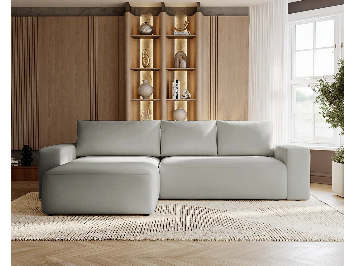 Emporius Aldo L Gauche Canapé d'angle Convertible avec Coffre de Rangement - Canapé 3 Places 250x165 cm, Canapé Lit Gris clair (Komodo 20)