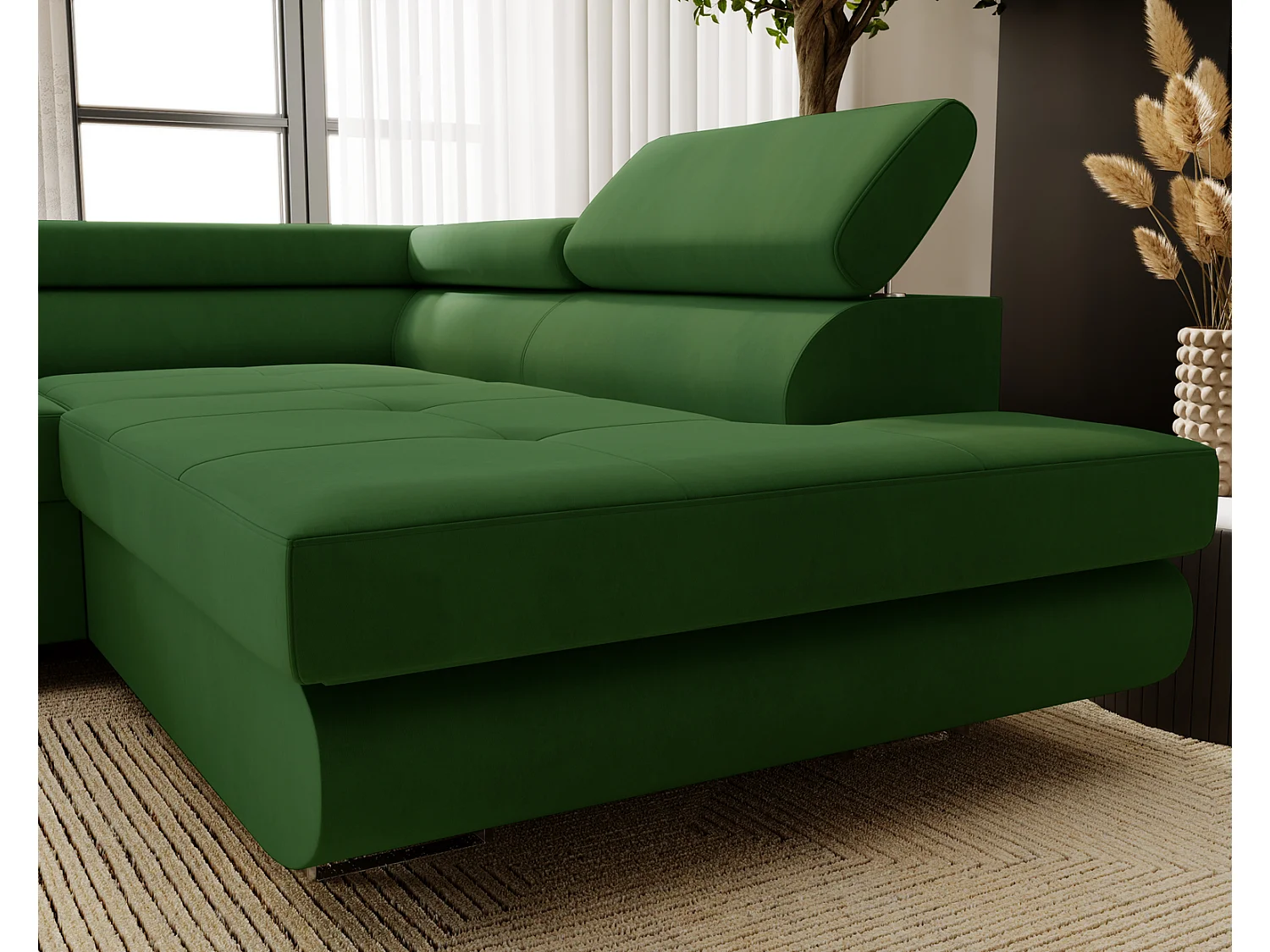 Emporius Sorlo Rechts Ecksofa mit Schlaffunktion - Eckcouch mit Bettkasten, Sofa L-Form Grün (Amor Velvet 4311)