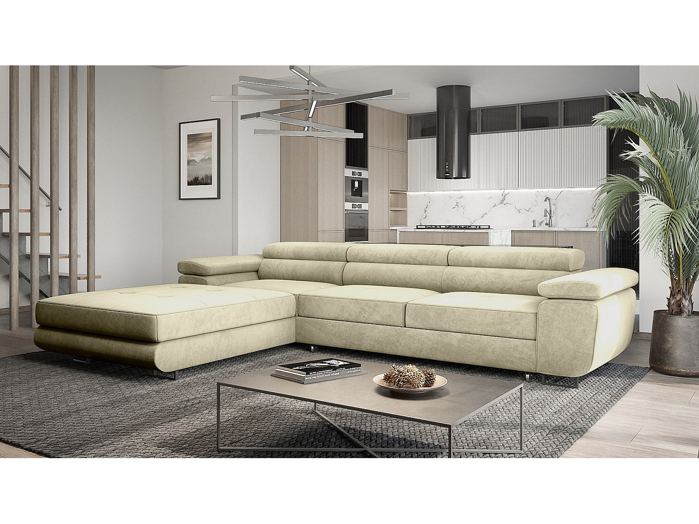 VENASI MÖBEL Hugo Canapé-lit D'Angle En U Avec Coffre - Velours Côtelé Marron