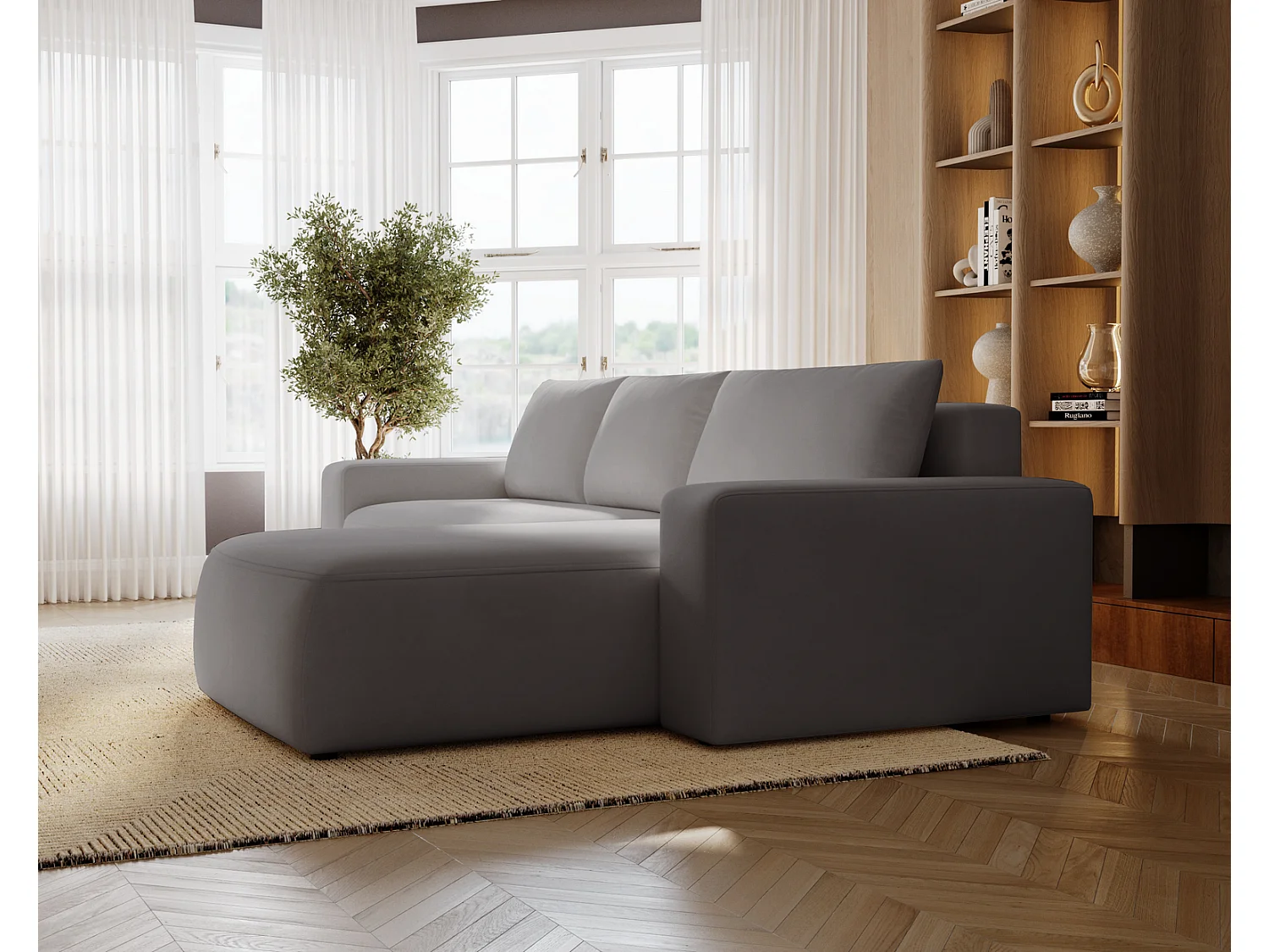 Emporius Aldo L Droit Canapé d'angle Convertible avec Coffre de Rangement - Canapé 3 Places 250x165 cm, Canapé Lit Gris (Komodo 21)