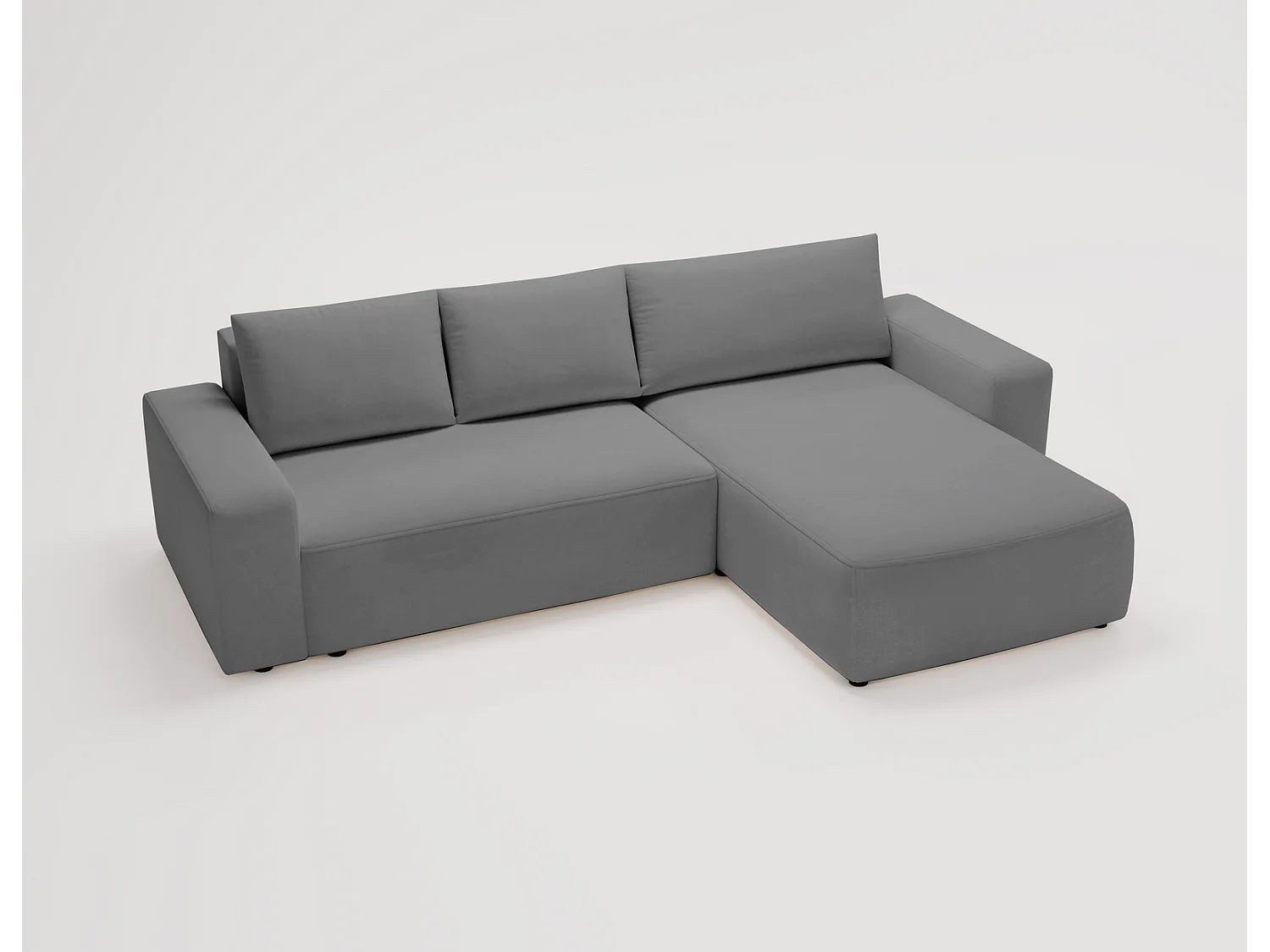 Emporius Aldo L narożnik do salonu - sofa z funkcją spania i pojemnikiem - nowoczesny styl, prawostronny, tkanina aksamitna, szary (Komodo 21)