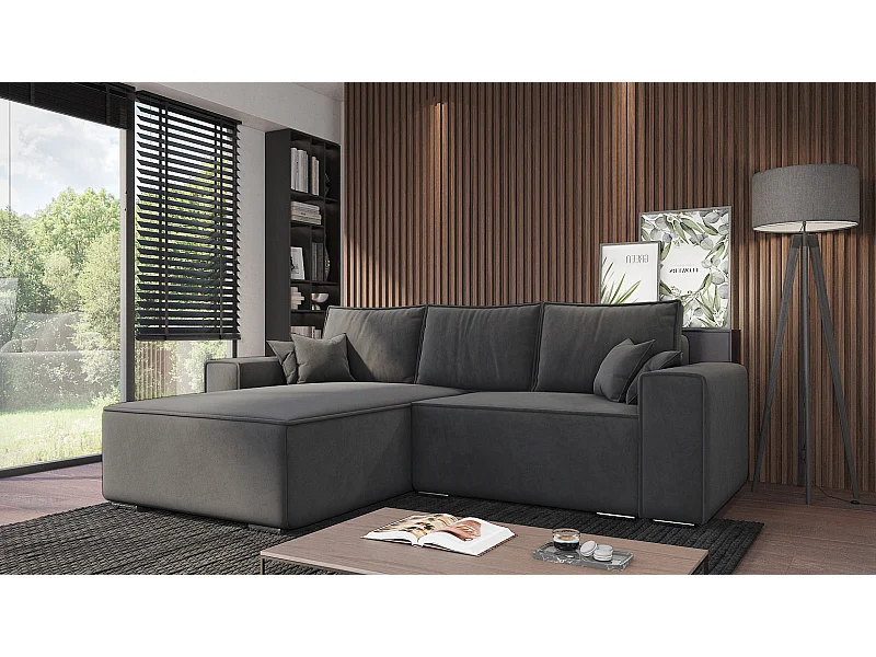 Emporius Lora Gauche Canapé d'angle avec Coffre de Rangement - Canapé d'angle Convertible Gris foncé (Amor Velvet 4321)