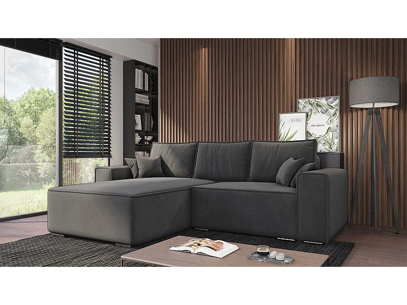 Emporius Lora Gauche Canapé d'angle avec Coffre de Rangement - Canapé d'angle Convertible Gris foncé (Amor Velvet 4321)