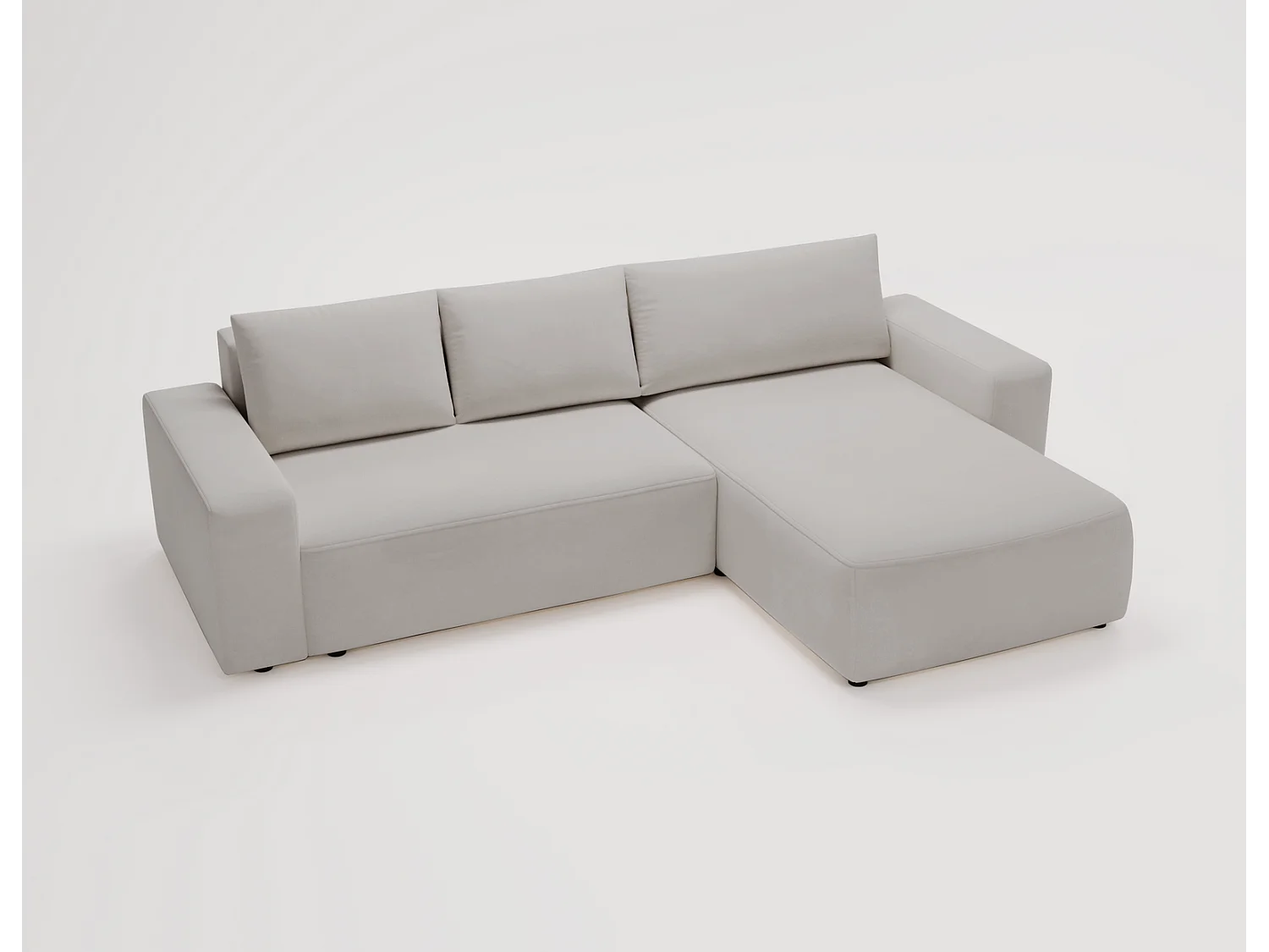 Emporius Aldo L narożnik do salonu - sofa z funkcją spania i pojemnikiem - nowoczesny styl, prawostronny, tkanina aksamitna, jasny szary (Komodo 20)