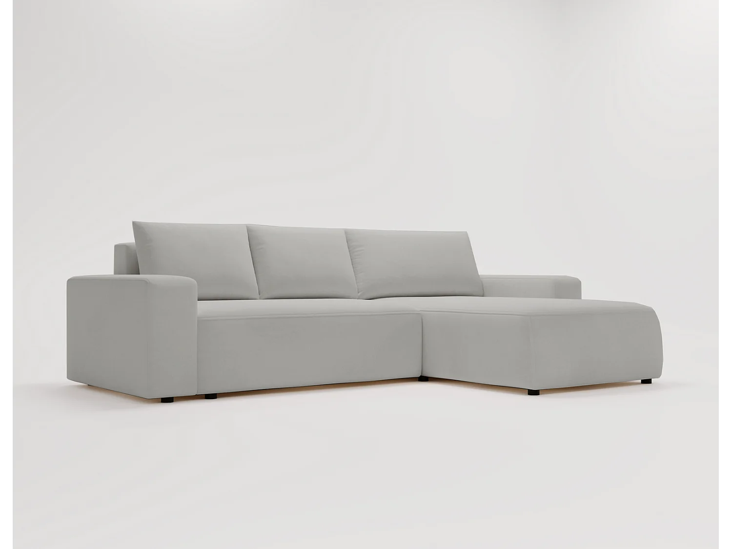 Emporius Aldo L narożnik do salonu - sofa z funkcją spania i pojemnikiem - nowoczesny styl, prawostronny, tkanina aksamitna, jasny szary (Komodo 20)