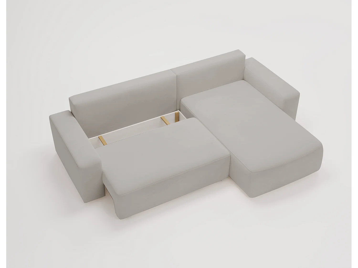 Emporius Aldo L narożnik do salonu - sofa z funkcją spania i pojemnikiem - nowoczesny styl, prawostronny, tkanina aksamitna, jasny szary (Komodo 20)