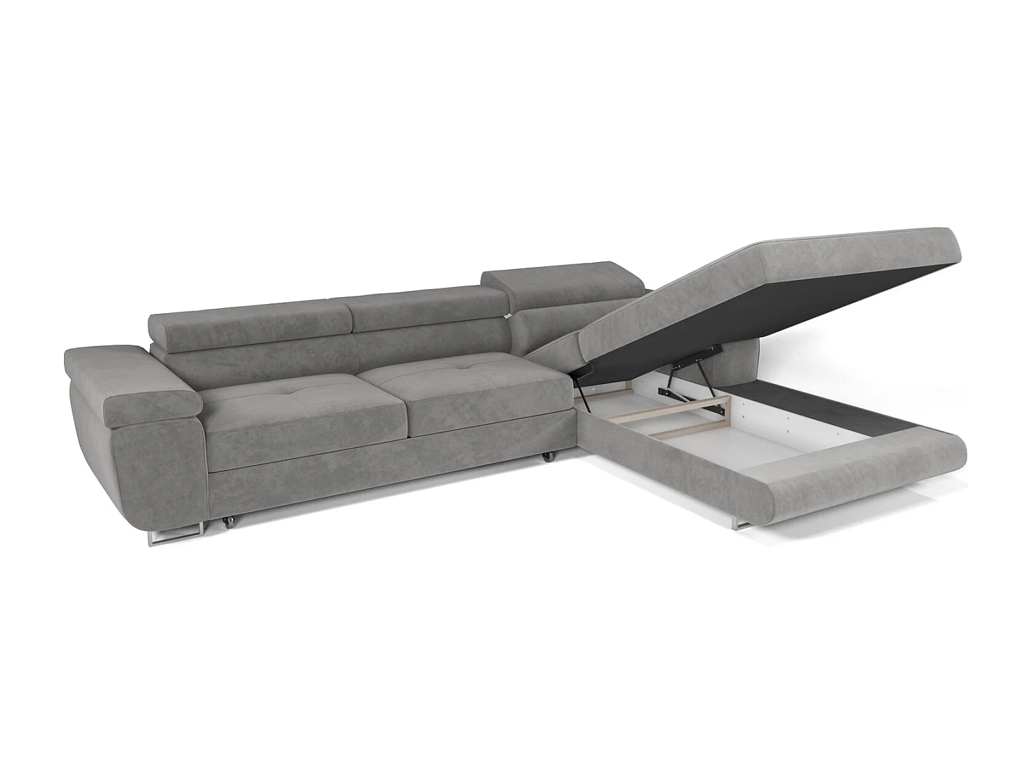 Emporius Sorlo Twin Droit Canapé d'angle 280 cm, Coffre de Rangement, têtières réglables - Canapé d'angle Convertible Brun (Monolith 09)