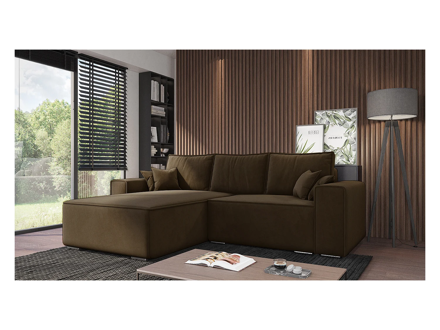 Emporius Lora Gauche Canapé d'angle avec Coffre de Rangement - Canapé d'angle Convertible Brun (Amor Velvet 4301)