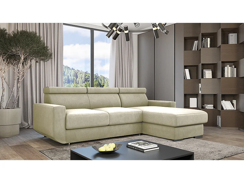 Emporius Braga Rechts Ecksofa mit Schlaffunktion - Eckcouch mit Bettkasten, Sofa L-Form Beige (Monolith 02)