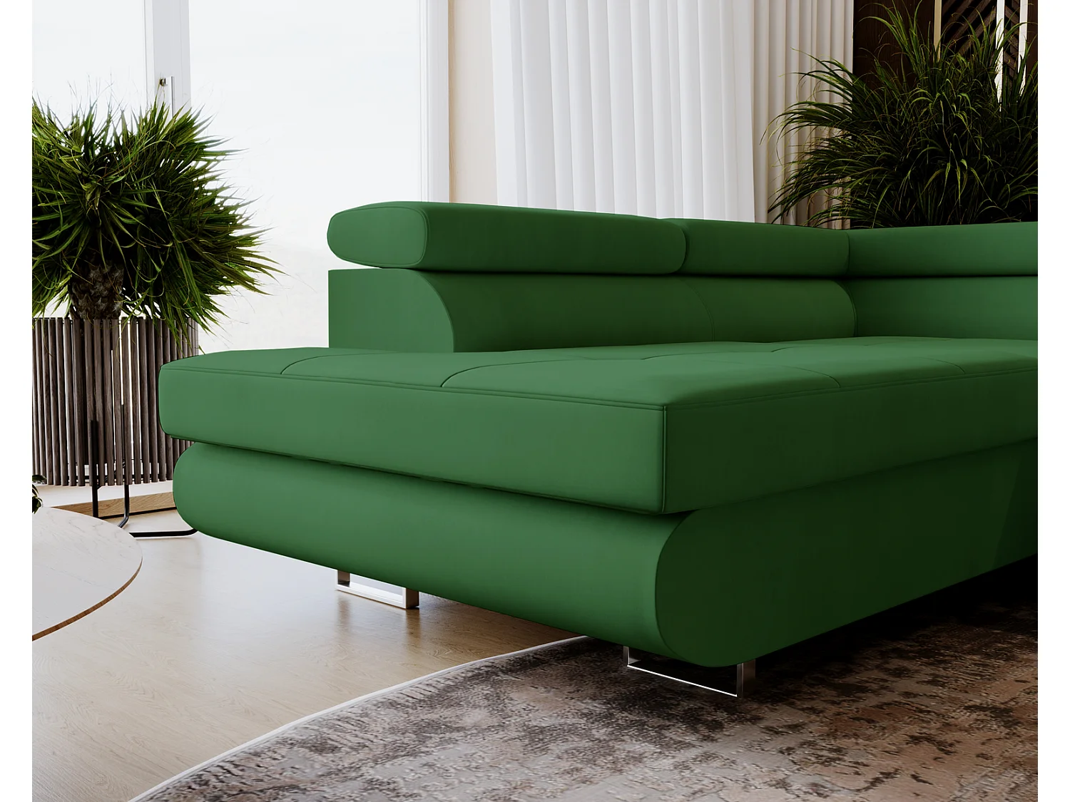 Emporius Sorlo U Links Ecksofa U-Form, Eckcouch mit Schlaffunktion, Bettkasten - Grün (Amor Velvet 4311)