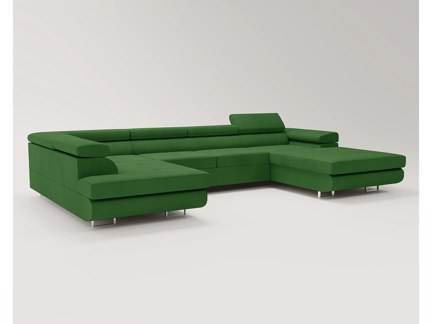 Emporius Sorlo U Links Ecksofa U-Form, Eckcouch mit Schlaffunktion, Bettkasten - Grün (Amor Velvet 4311)