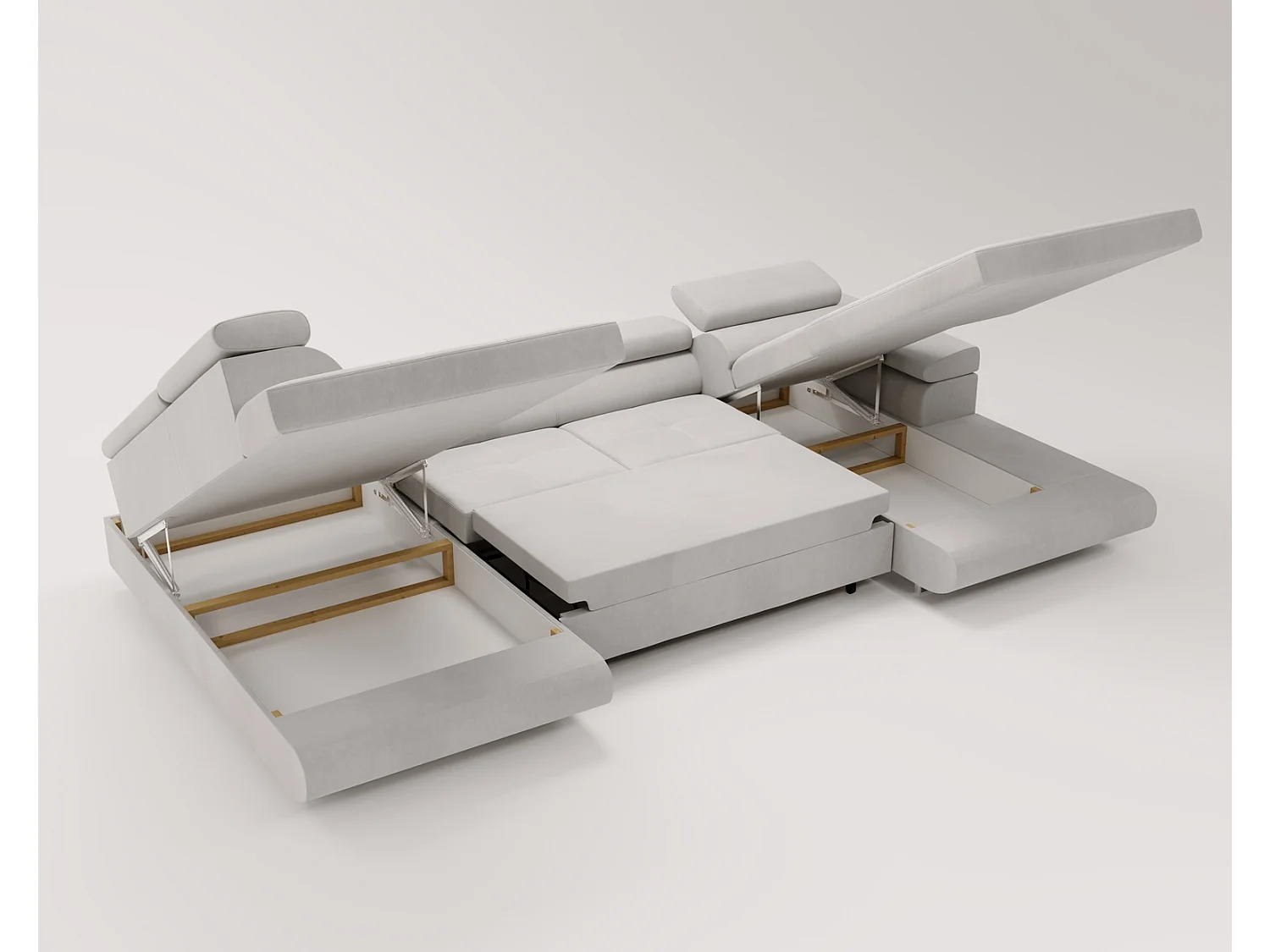 Emporius Sorlo U Links Ecksofa U-Form, Eckcouch mit Schlaffunktion, Bettkasten - Grün (Amor Velvet 4311)