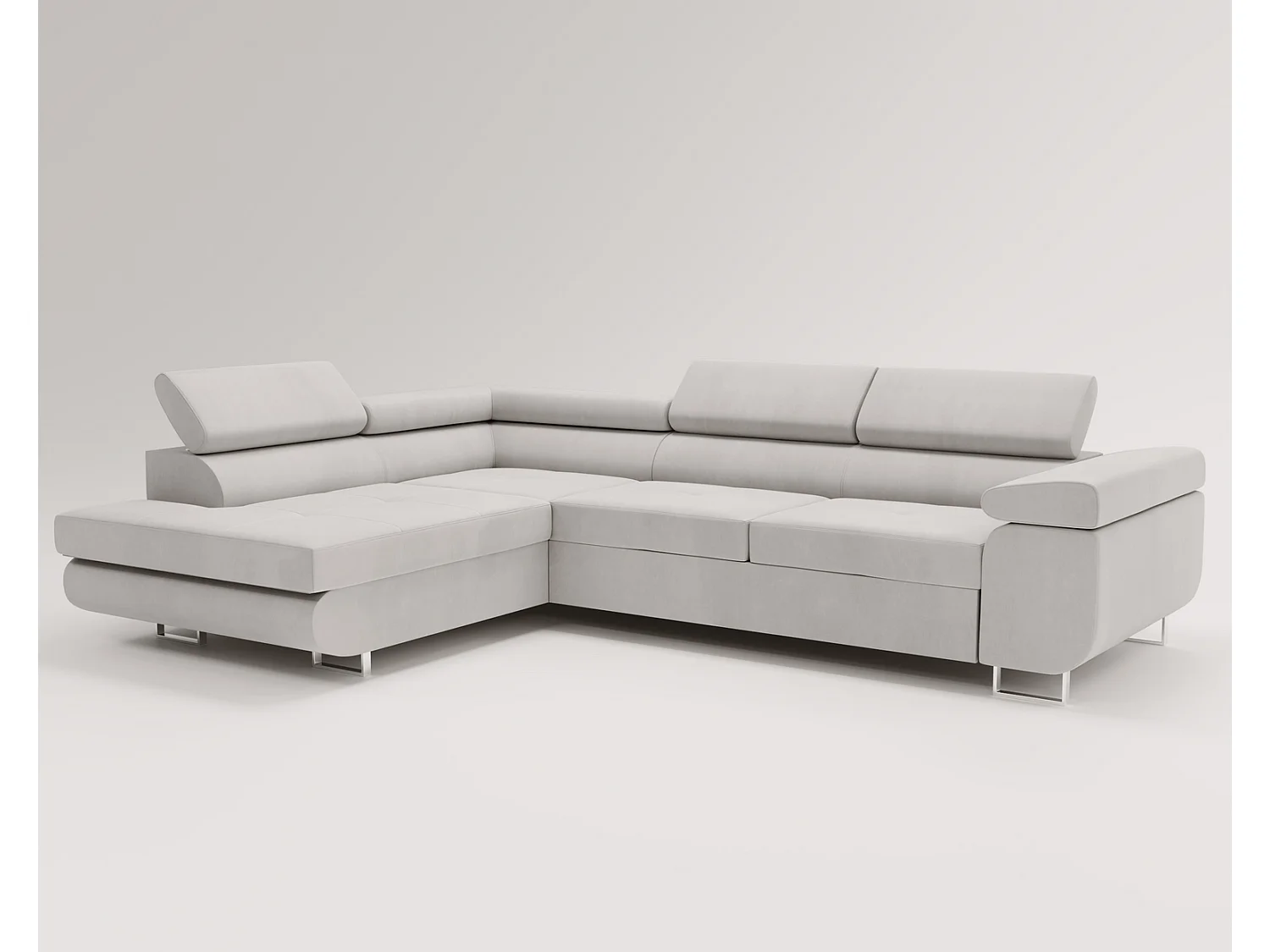 Emporius Sorlo Gauche Canapé d'angle avec Coffre de Rangement, têtières réglables - Canapé d'angle Convertible Gris clair (Amor Velvet 4318)