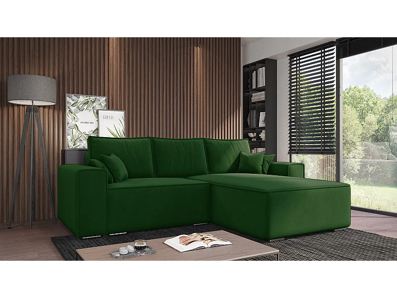 Emporius Lora Rechts Ecksofa mit Schlaffunktion, Sofa L-Form, Bettkasten, Samtstoff, Ecksofa 250 cm Grün (Amor Velvet 4311)