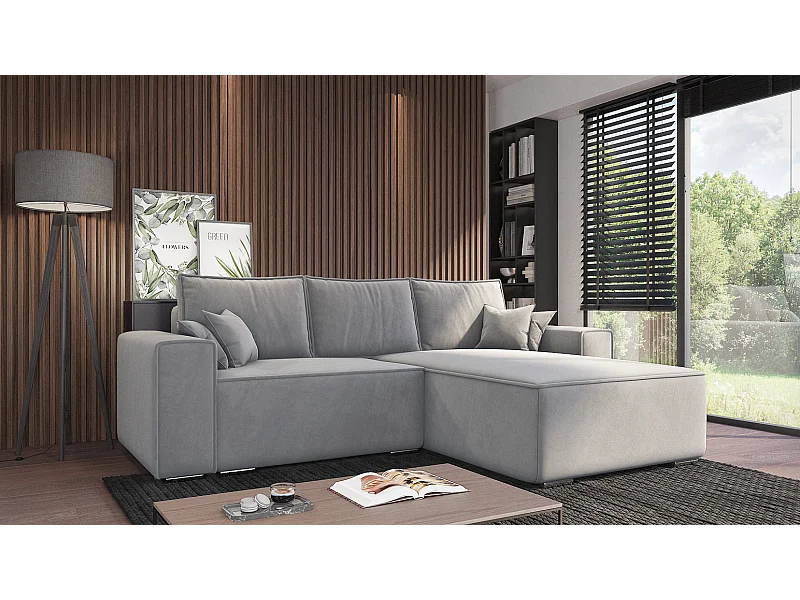 Emporius Lora Droit Canapé d'angle avec Coffre de Rangement - Canapé d'angle Convertible Gris clair (Amor Velvet 4318)