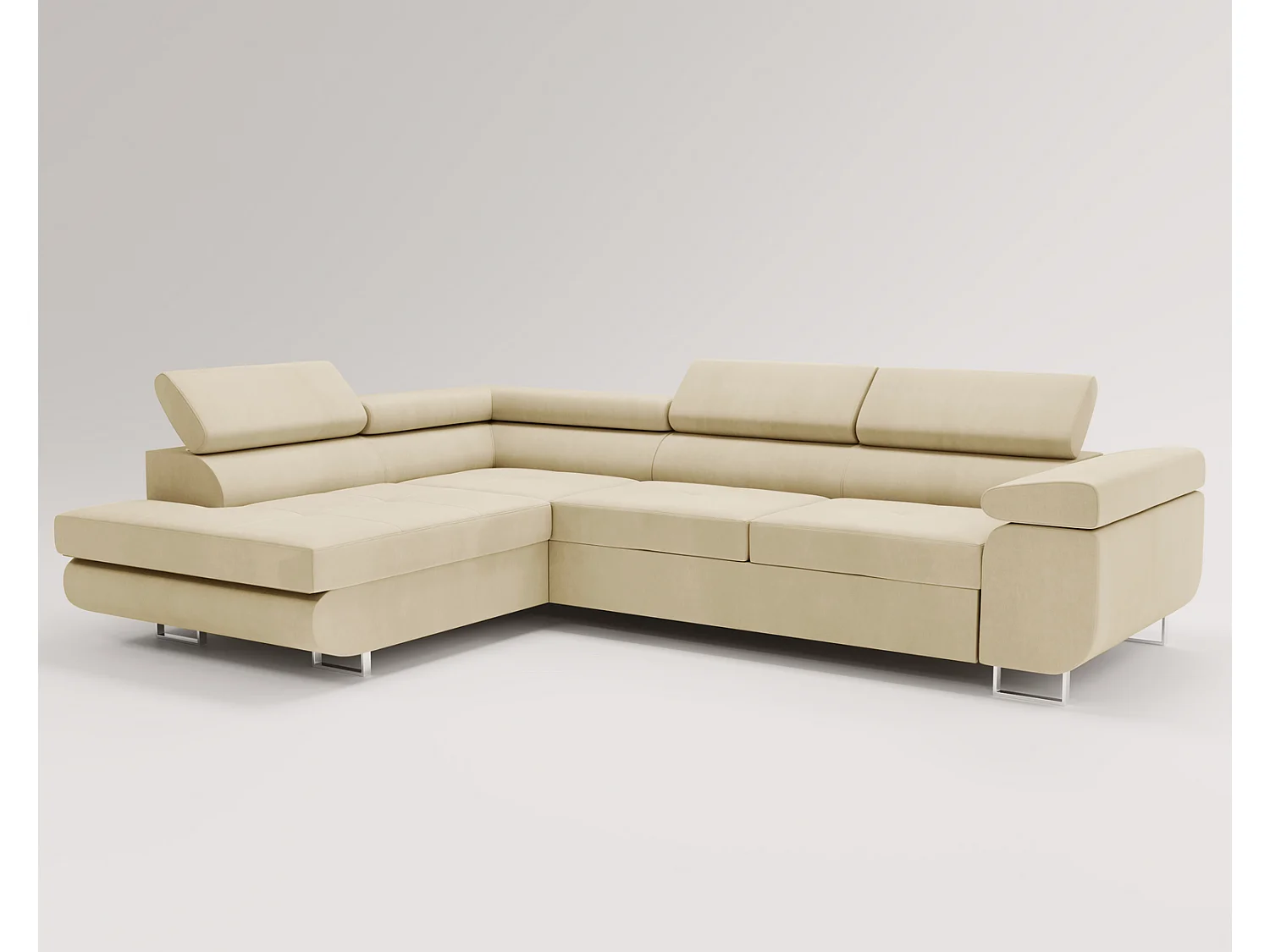 Emporius Sorlo Gauche Canapé d'angle avec Coffre de Rangement, têtières réglables - Canapé d'angle Convertible Vanille (Amor Velvet 4323)