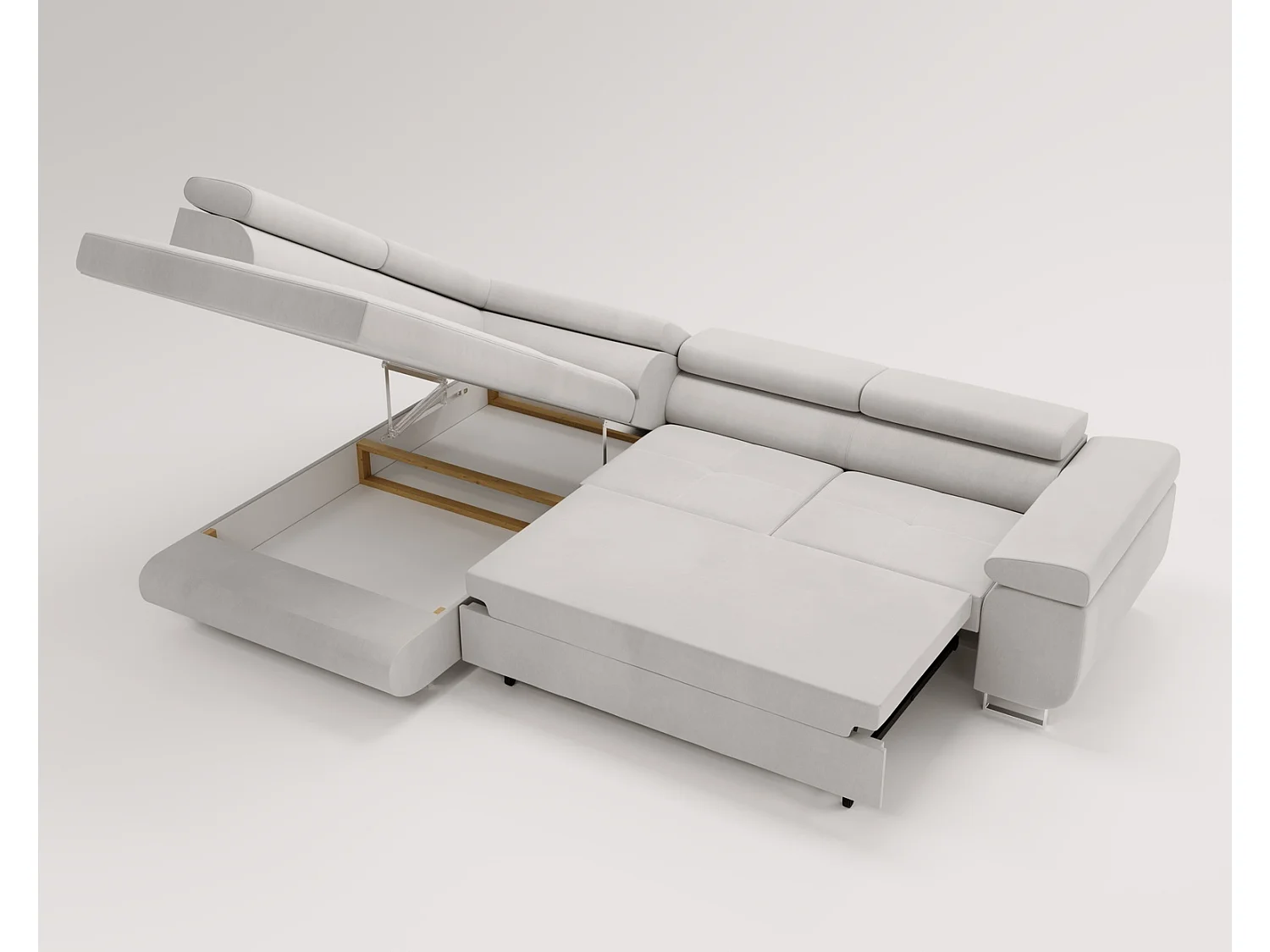 Emporius Sorlo Gauche Canapé d'angle avec Coffre de Rangement, têtières réglables - Canapé d'angle Convertible Vanille (Amor Velvet 4323)