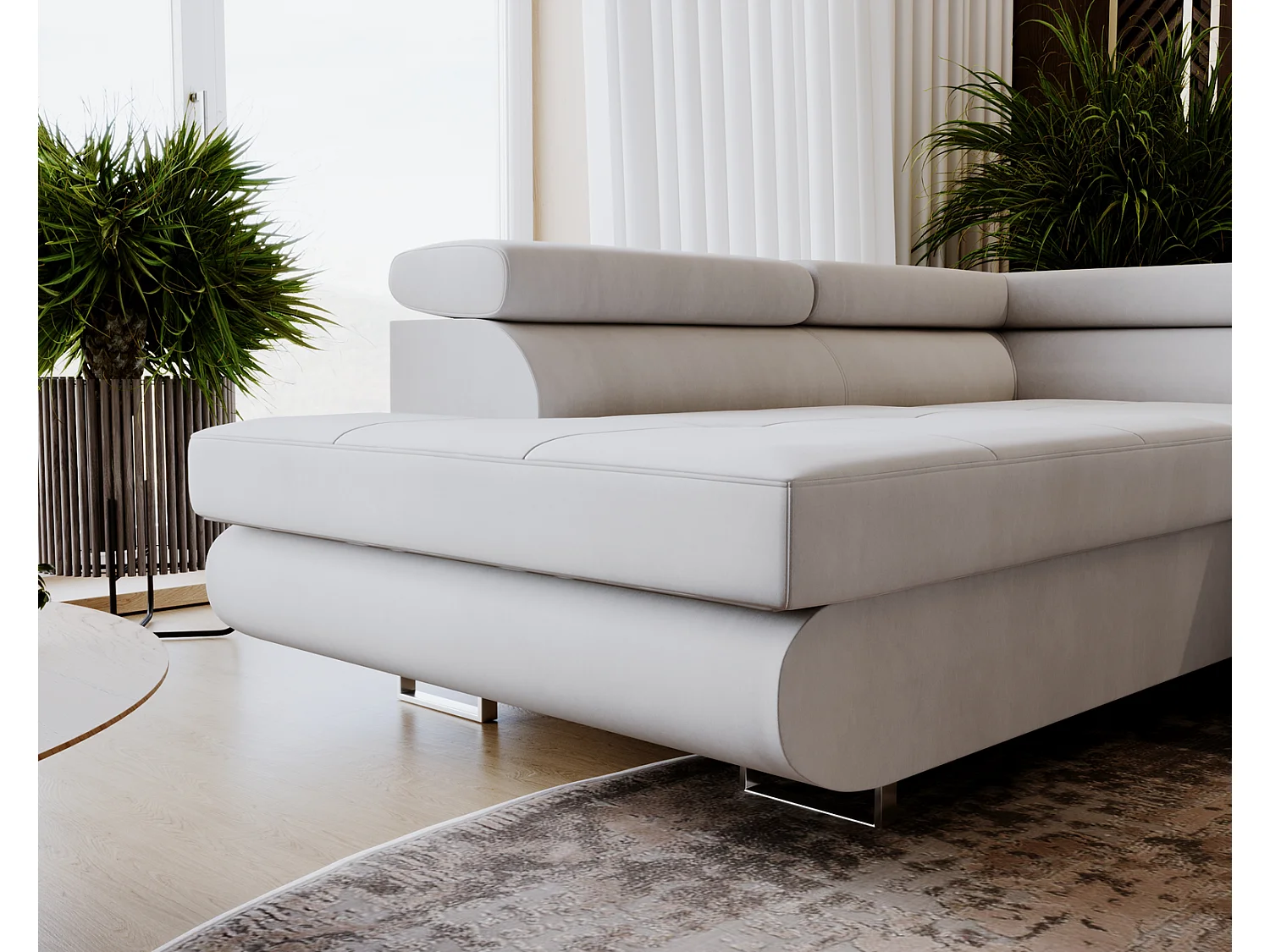 Emporius Sorlo U Links Ecksofa U-Form, Eckcouch mit Schlaffunktion, Bettkasten - Hellgrau (Amor Velvet 4318)