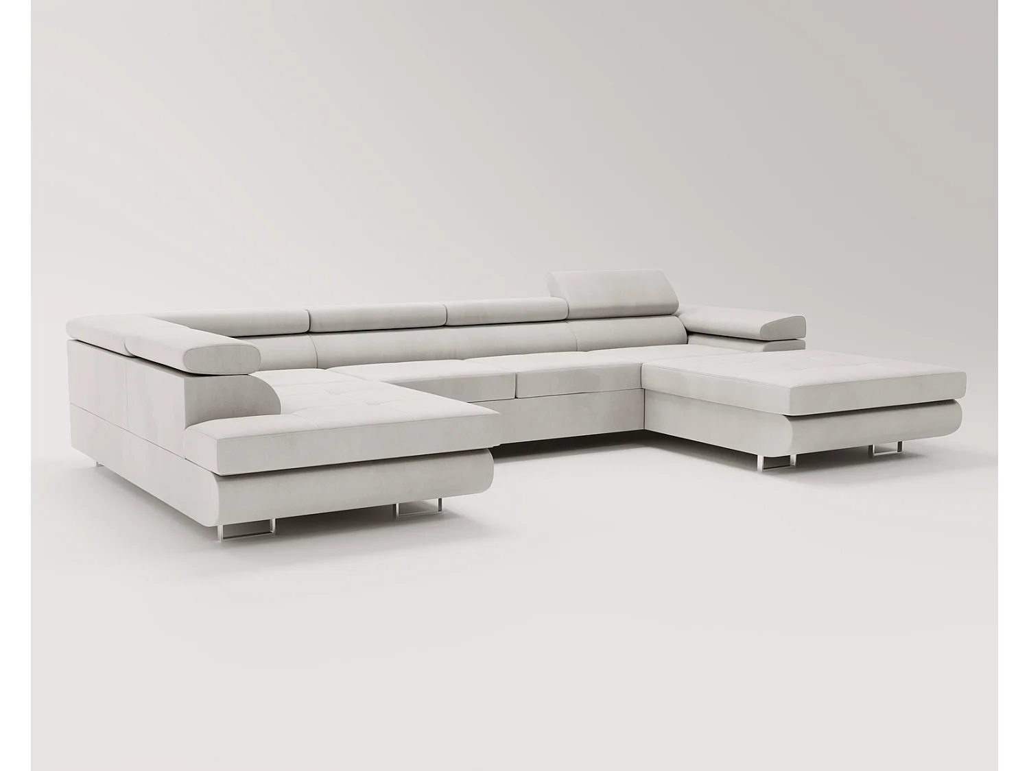 Emporius Sorlo U Links Ecksofa U-Form, Eckcouch mit Schlaffunktion, Bettkasten - Hellgrau (Amor Velvet 4318)