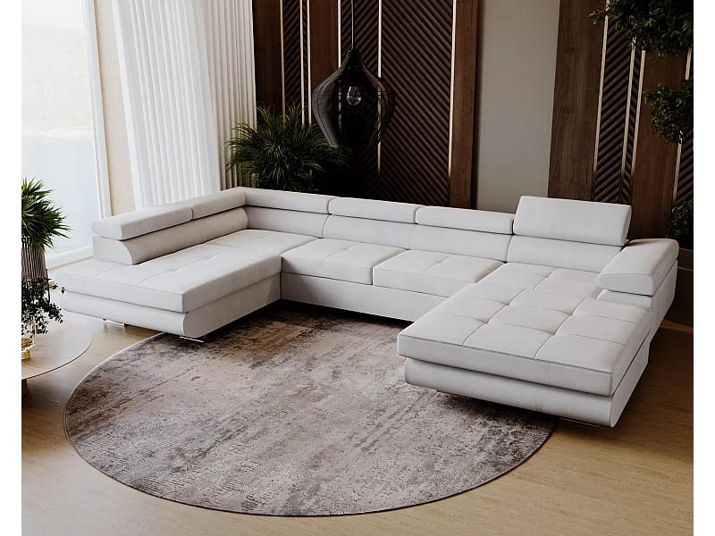 Emporius Sorlo U Gauche Canapé d'angle Convertible, Canapé avec Coffre de Rangement, têtières réglables - Canapé d'angle U Gris clair (Amor Velvet 4318)