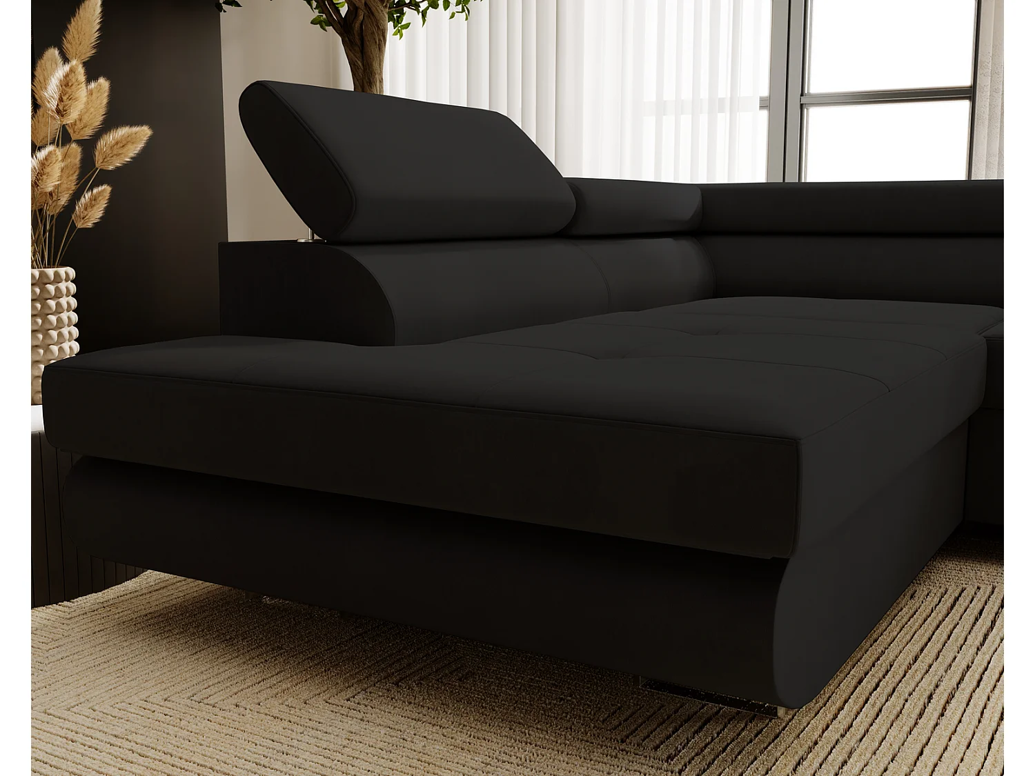 Emporius Sorlo Links Ecksofa mit Schlaffunktion - Eckcouch mit Bettkasten, Sofa L-Form Schwarz (Amor Velvet 4322)