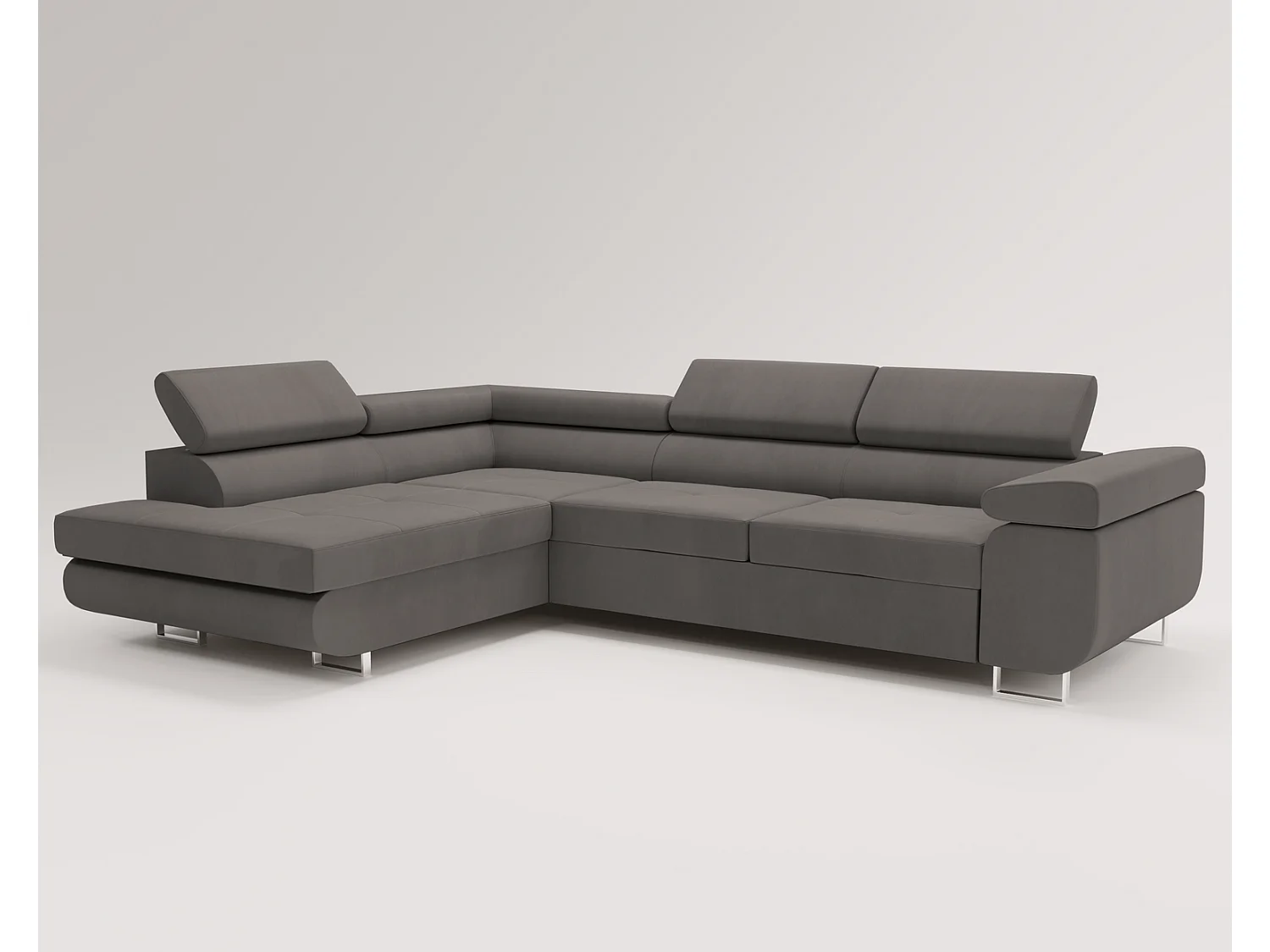 Emporius Sorlo Gauche Canapé d'angle avec Coffre de Rangement, têtières réglables - Canapé d'angle Convertible Gris foncé (Amor Velvet 4321)