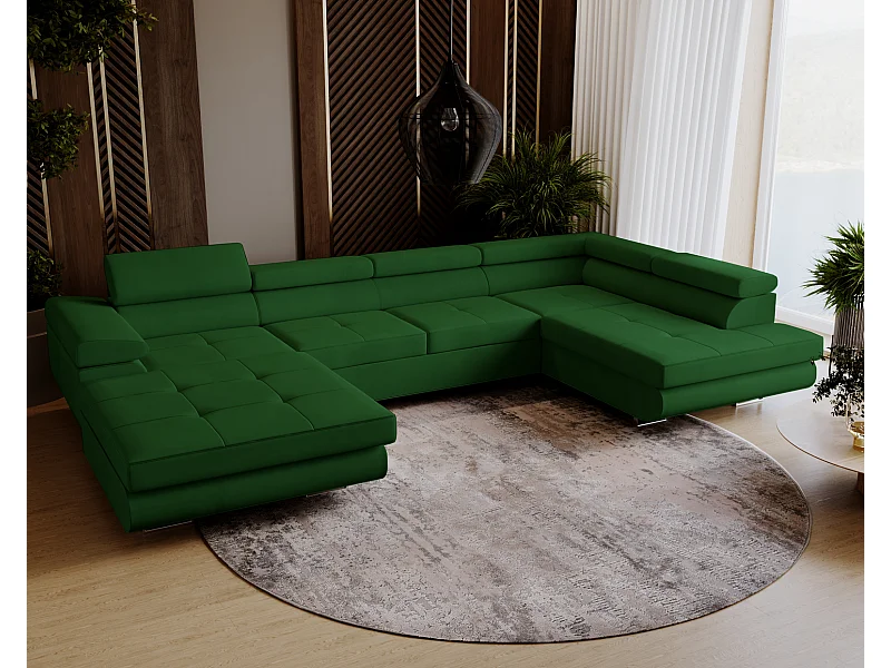 Emporius Sorlo U rechts Hoekbank met bedlade - sofa met slaapfunctie, gestoffeerde woonkamerbank - groen (Amor Velvet 4311)