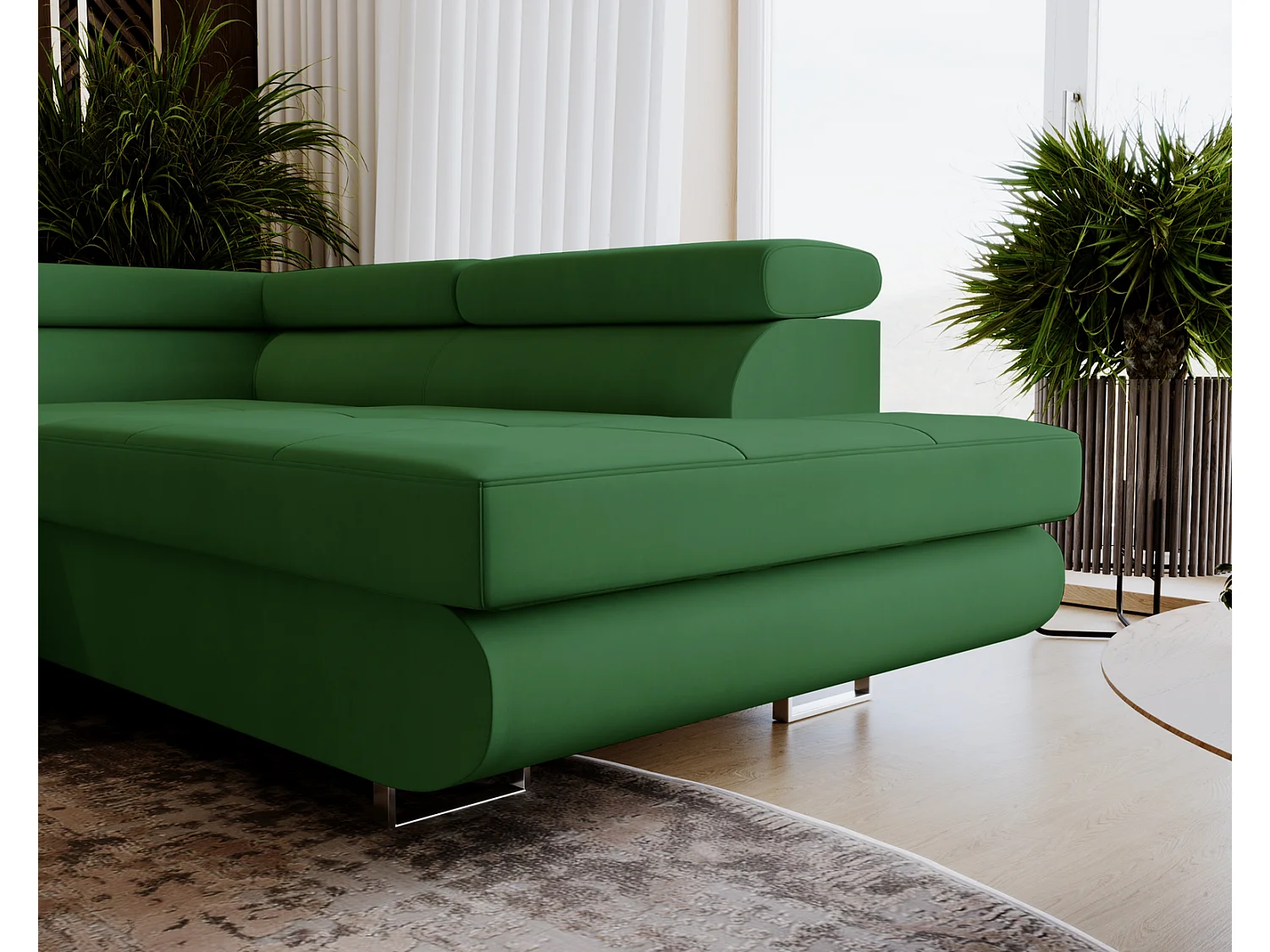 Emporius Sorlo U Rechts Ecksofa U-Form, Eckcouch mit Schlaffunktion, Bettkasten - Grün (Amor Velvet 4311)