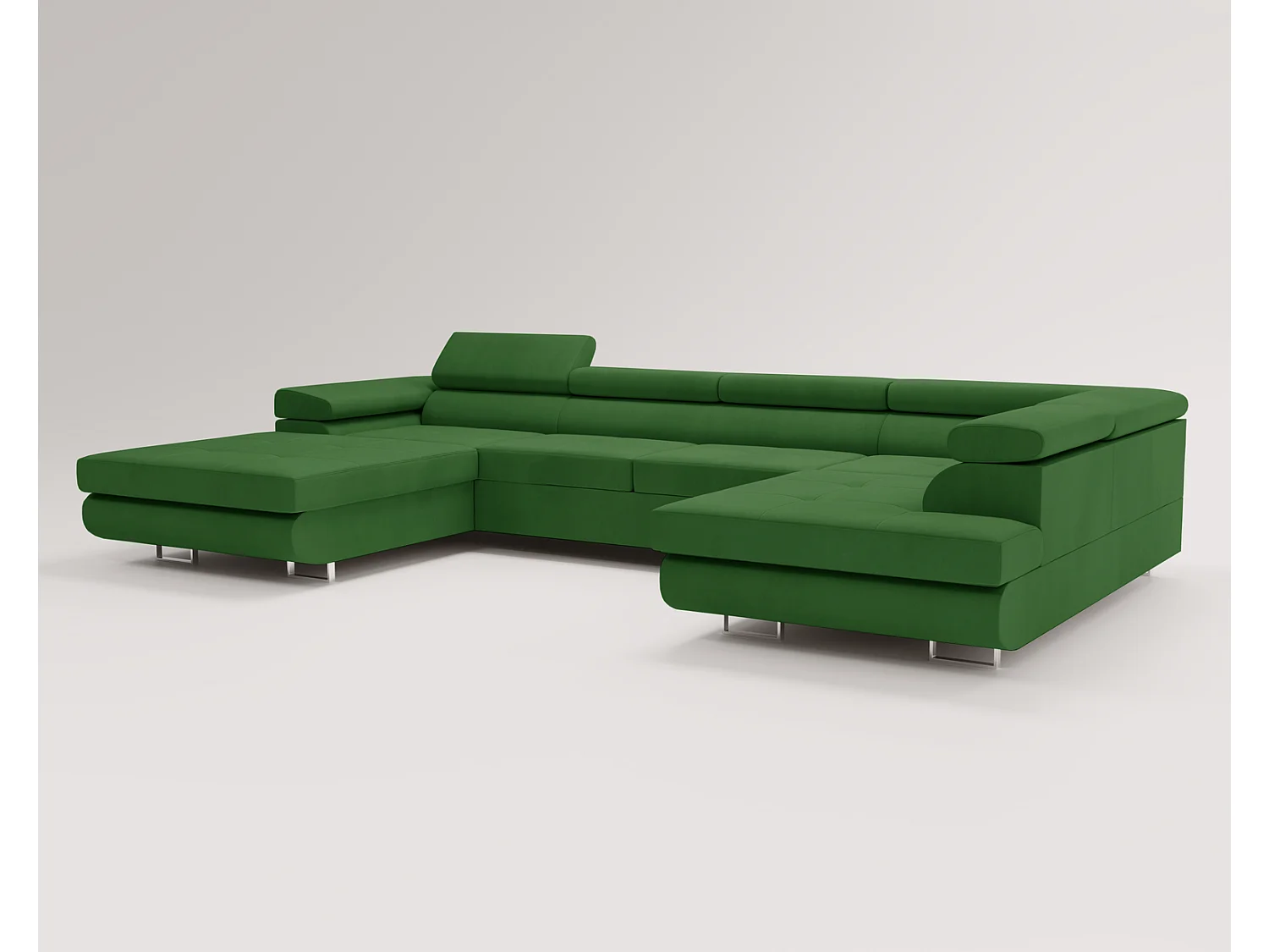 Emporius Sorlo U Rechts Ecksofa U-Form, Eckcouch mit Schlaffunktion, Bettkasten - Grün (Amor Velvet 4311)