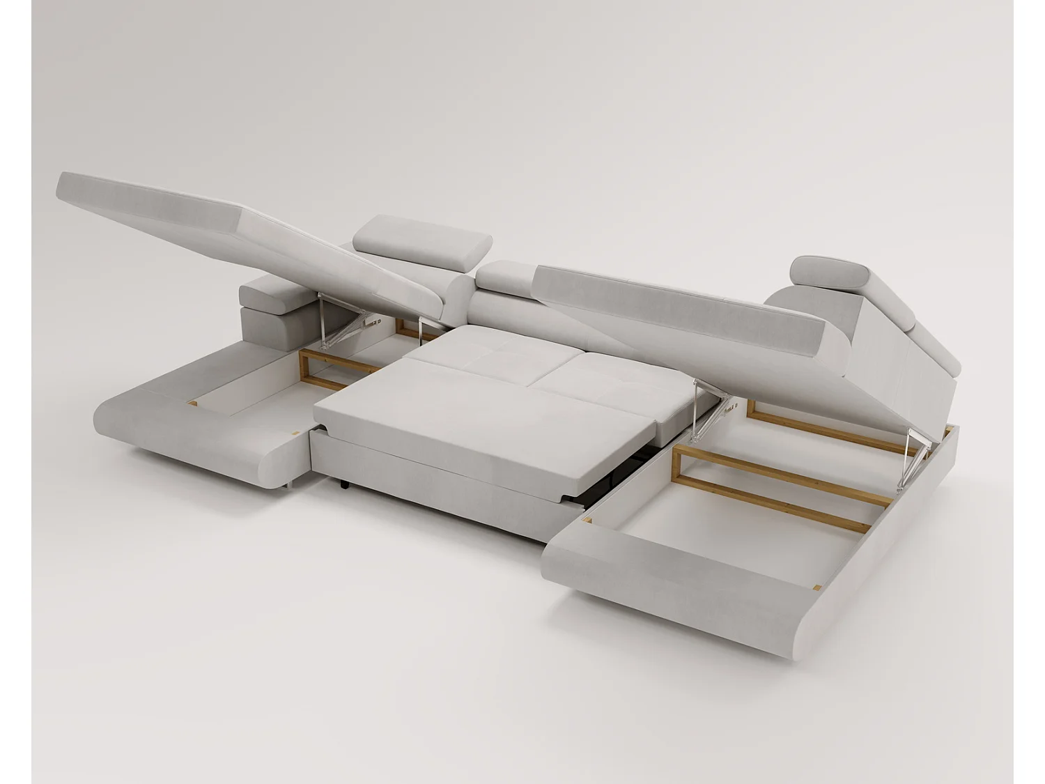 Emporius Sorlo U Rechts Ecksofa U-Form, Eckcouch mit Schlaffunktion, Bettkasten - Grün (Amor Velvet 4311)