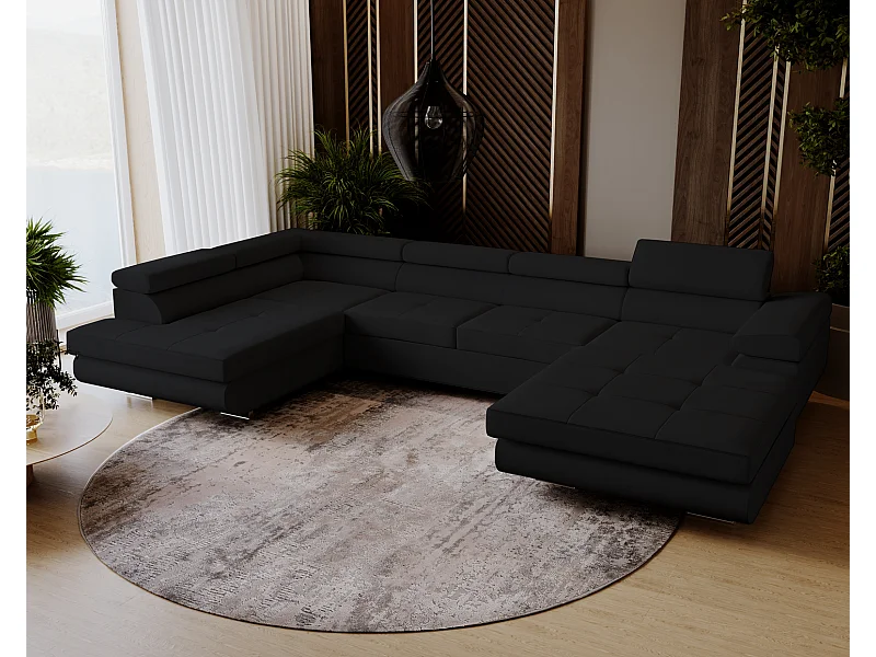Emporius Sorlo U Links Ecksofa U-Form, Eckcouch mit Schlaffunktion, Bettkasten - Schwarz (Amor Velvet 4322)