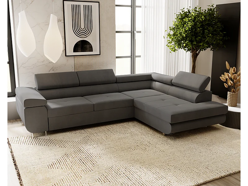 Emporius Sorlo Rechts Ecksofa mit Schlaffunktion - Eckcouch mit Bettkasten, Sofa L-Form Dunkelgrau (Amor Velvet 4321)