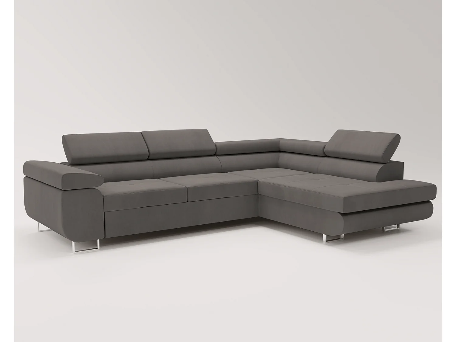Emporius Sorlo rechts Hoekbank met slaapfunctie, sofa met bedlade - gestoffeerde bank donkergrijs (Amor Velvet 4321)