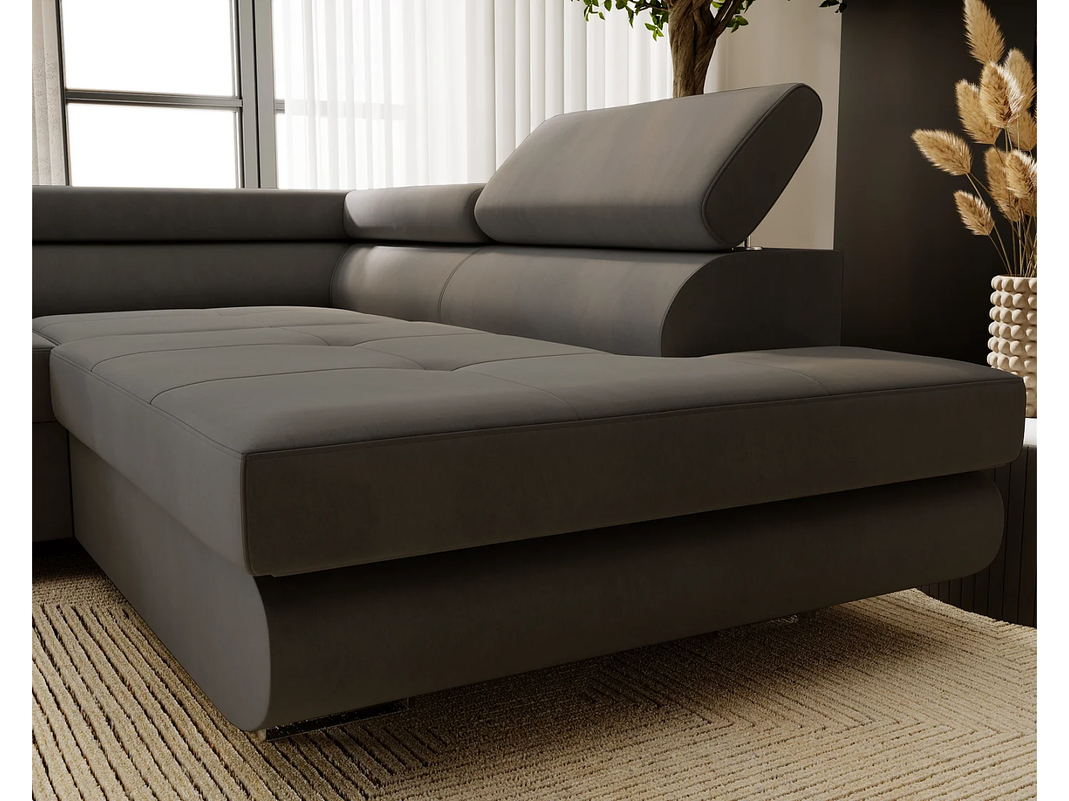 Emporius Sorlo Rechts Ecksofa mit Schlaffunktion - Eckcouch mit Bettkasten, Sofa L-Form Dunkelgrau (Amor Velvet 4321)