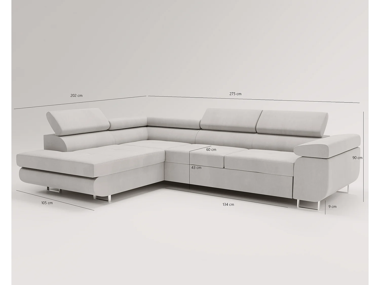 Emporius Sorlo Rechts Ecksofa mit Schlaffunktion - Eckcouch mit Bettkasten, Sofa L-Form Dunkelgrau (Amor Velvet 4321)