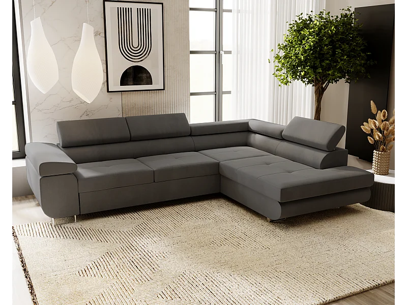 Emporius Sorlo Rechts Ecksofa mit Schlaffunktion - Eckcouch mit Bettkasten, Sofa L-Form Dunkelgrau (Amor Velvet 4321)