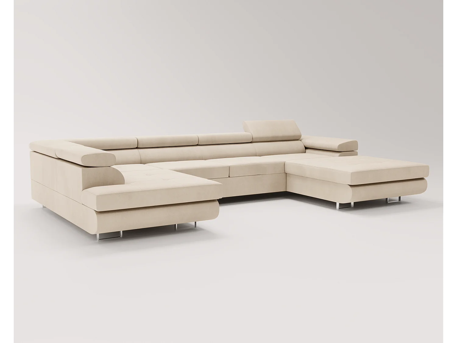 Emporius Sorlo U Links Ecksofa U-Form, Eckcouch mit Schlaffunktion, Bettkasten - Vanille (Amor Velvet 4323)