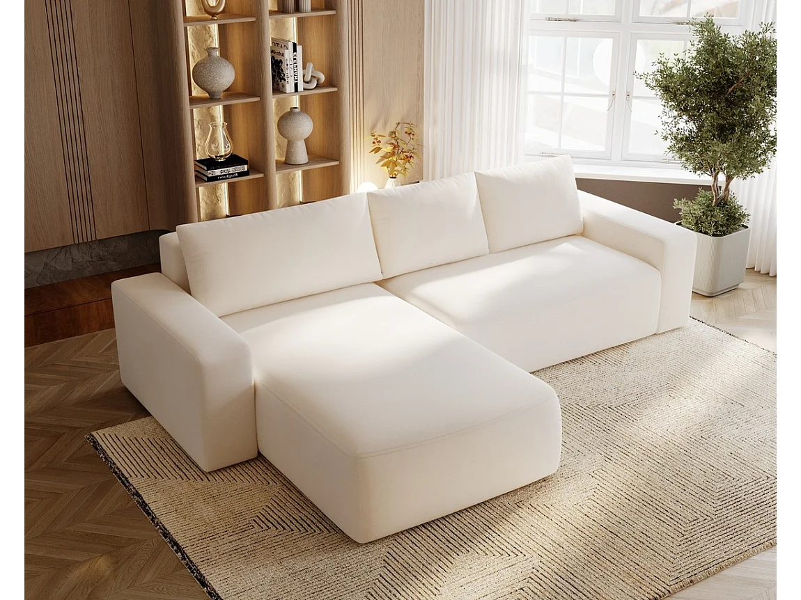 Emporius Aldo L links Hoekbank met slaapfunctie en bedlade, Sofa 250x165 cm - woonkamerbank crème (Komodo 10)