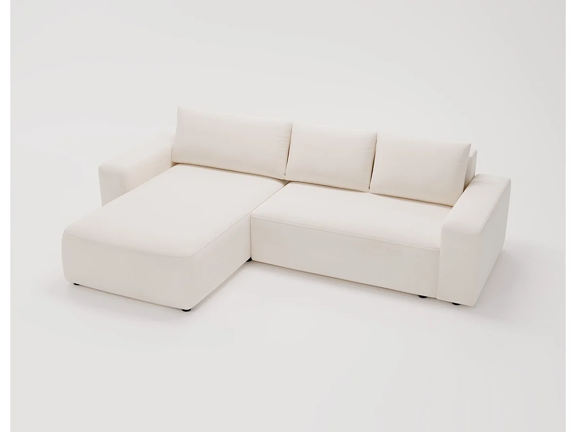 Emporius Aldo L links Hoekbank met slaapfunctie en bedlade, Sofa 250x165 cm - woonkamerbank crème (Komodo 10)