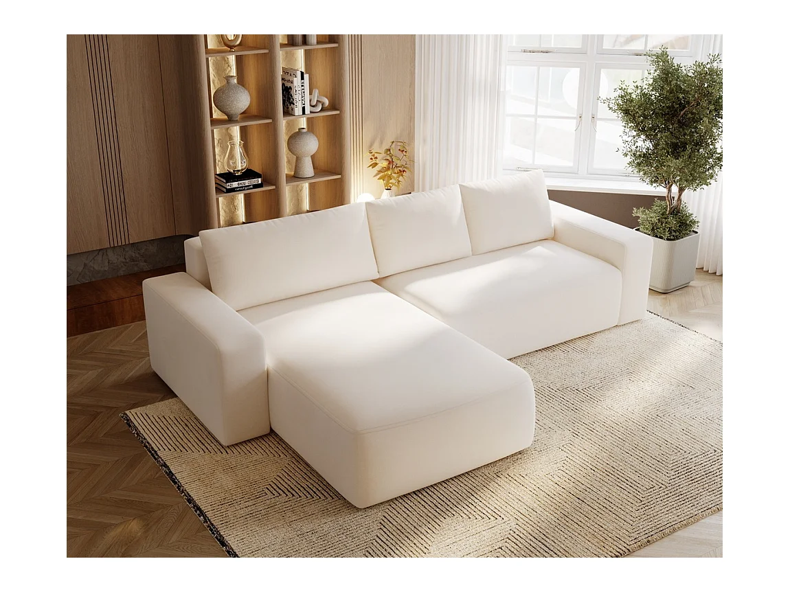 Emporius Aldo L Gauche Canapé d'angle Convertible avec Coffre de Rangement - Canapé 3 Places 250x165 cm, Canapé Lit Crème (Komodo 10)
