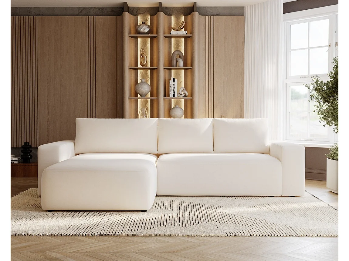 Emporius Aldo L Gauche Canapé d'angle Convertible avec Coffre de Rangement - Canapé 3 Places 250x165 cm, Canapé Lit Crème (Komodo 10)