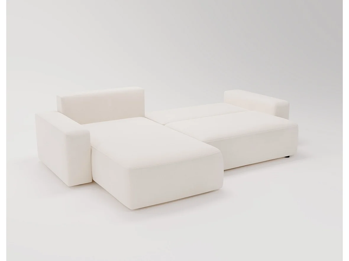 Emporius Aldo L Gauche Canapé d'angle Convertible avec Coffre de Rangement - Canapé 3 Places 250x165 cm, Canapé Lit Crème (Komodo 10)