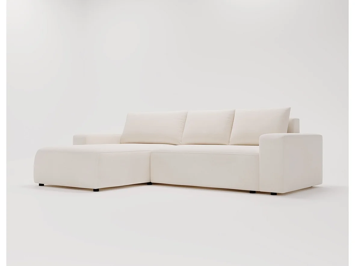 Emporius Aldo L Gauche Canapé d'angle Convertible avec Coffre de Rangement - Canapé 3 Places 250x165 cm, Canapé Lit Crème (Komodo 10)