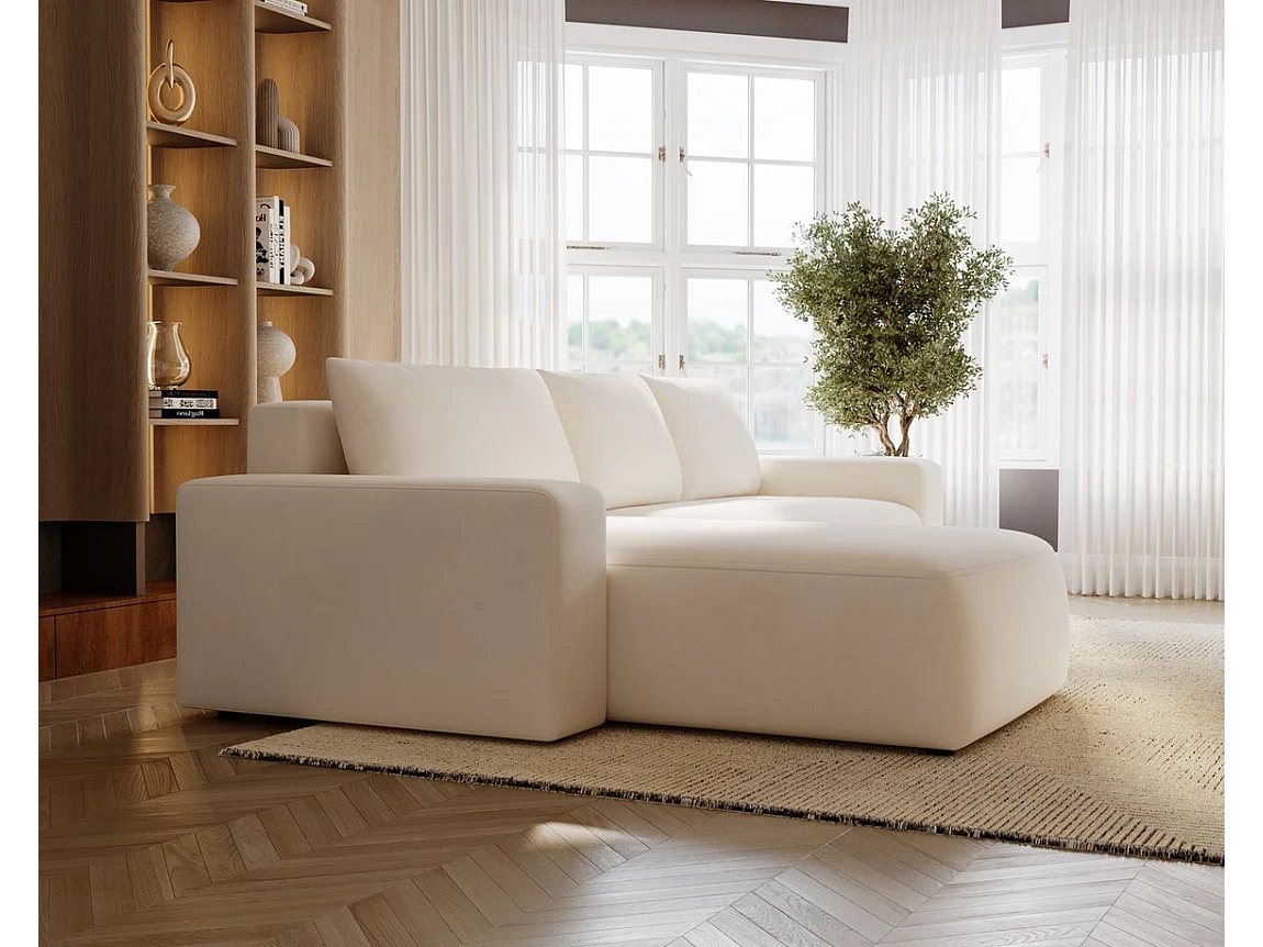 Emporius Aldo L Gauche Canapé d'angle Convertible avec Coffre de Rangement - Canapé 3 Places 250x165 cm, Canapé Lit Crème (Komodo 10)