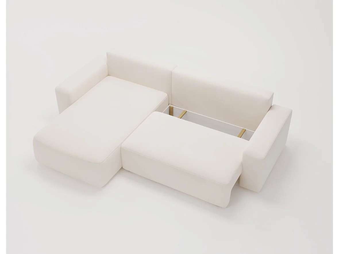 Emporius Aldo L Gauche Canapé d'angle Convertible avec Coffre de Rangement - Canapé 3 Places 250x165 cm, Canapé Lit Crème (Komodo 10)